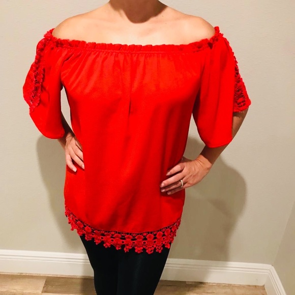 august silk Tops - “August silk” off shoulder blouse.